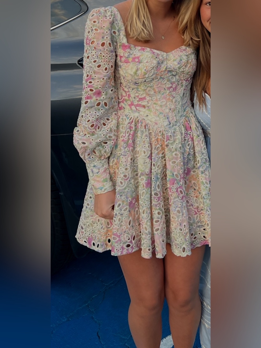 Bardot Pastel Multi-Color Eyelet Lace Dress